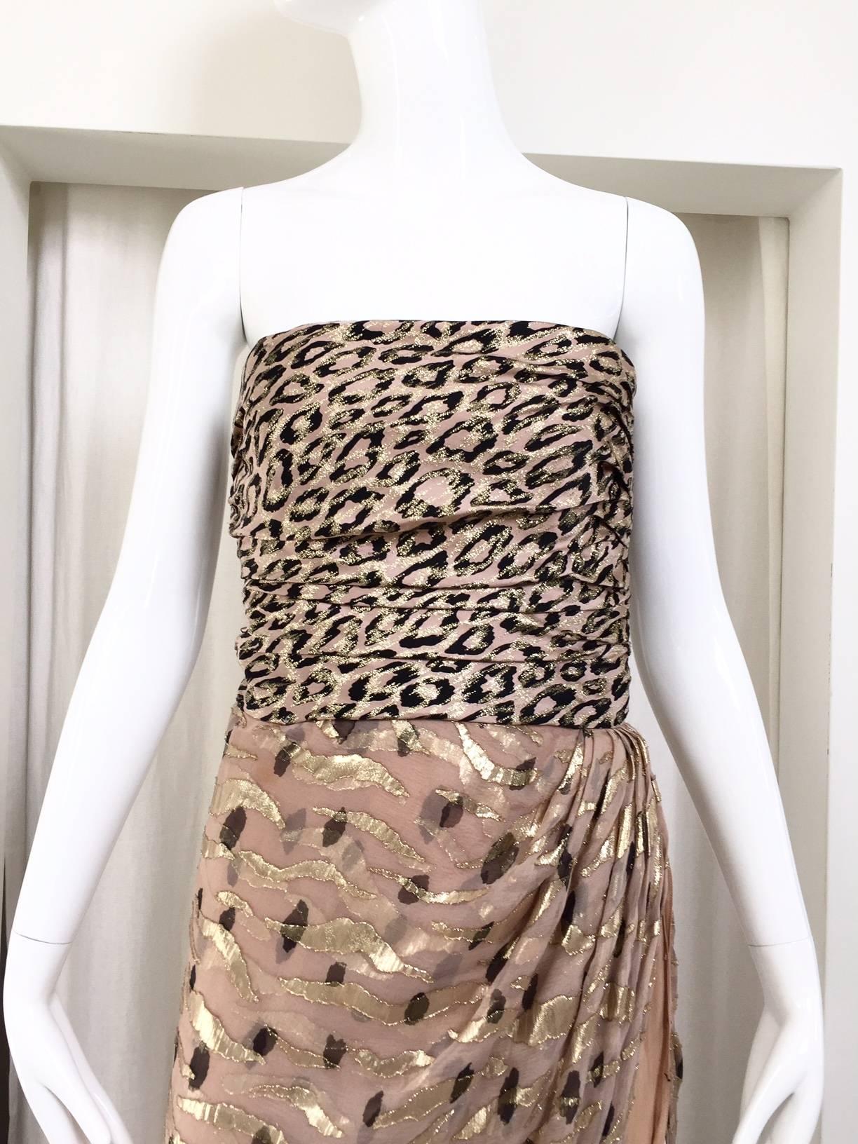 Brown 90s Bill Blass animal print metallic gown 