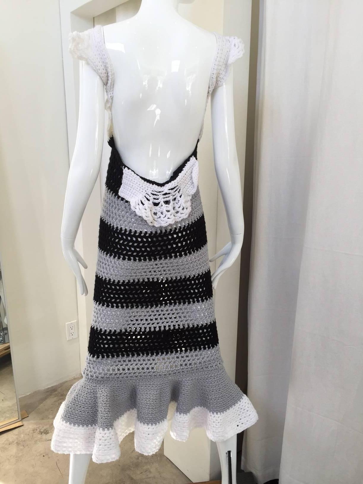 Sexy 70s  Crochet ruffle dress. 
color: grey and black
Size: 2/4
