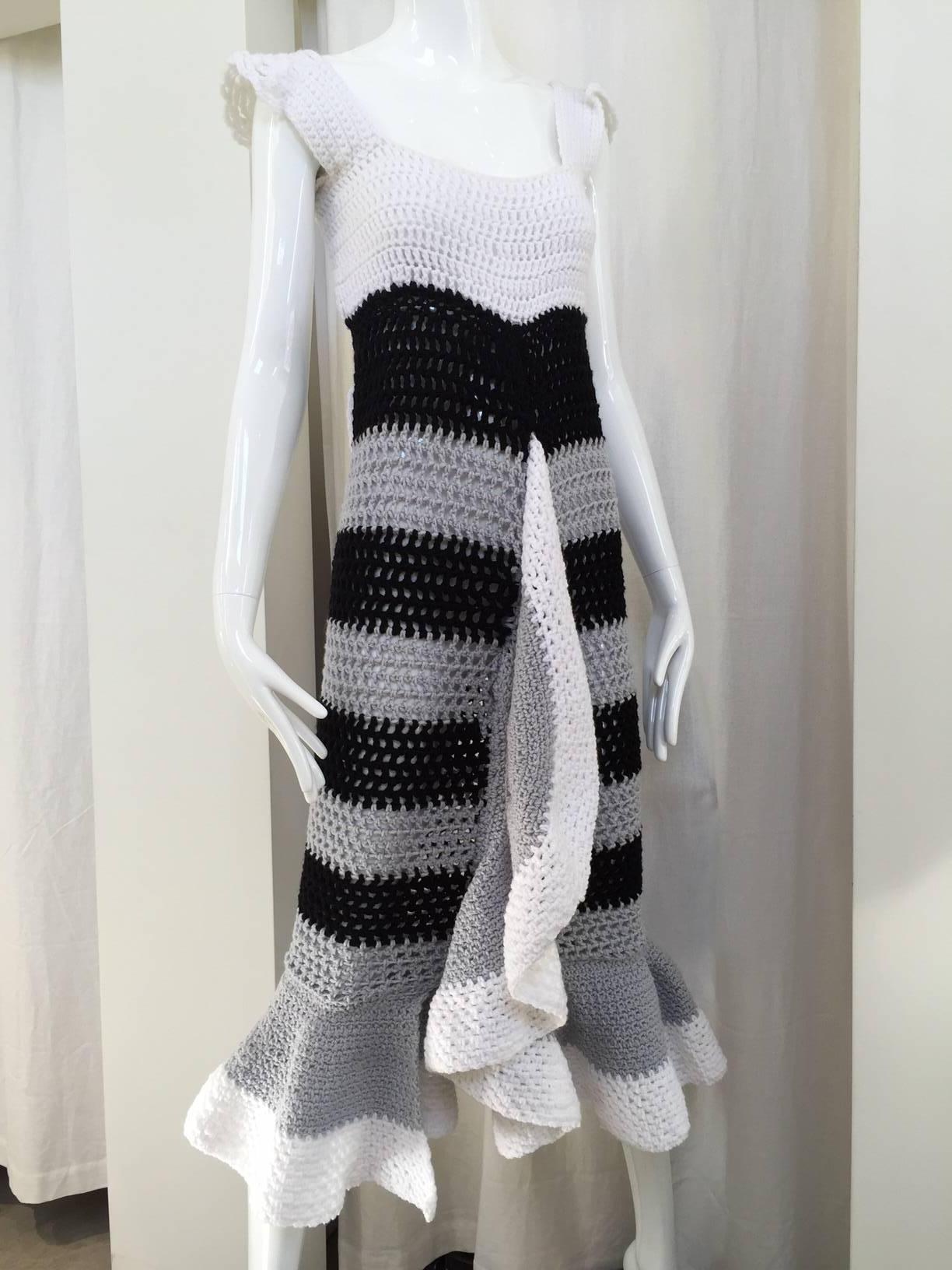 Gray 70s Crochet ruffle dress