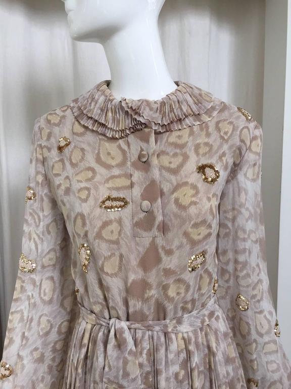 1970s Andr Laug Taupe and Brown Silk Print Maxi Dress For Sale at 1stDibs  | 70s flowy dress