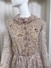 1970s Andrè Laug Taupe and Brown Silk Print Maxi Dress