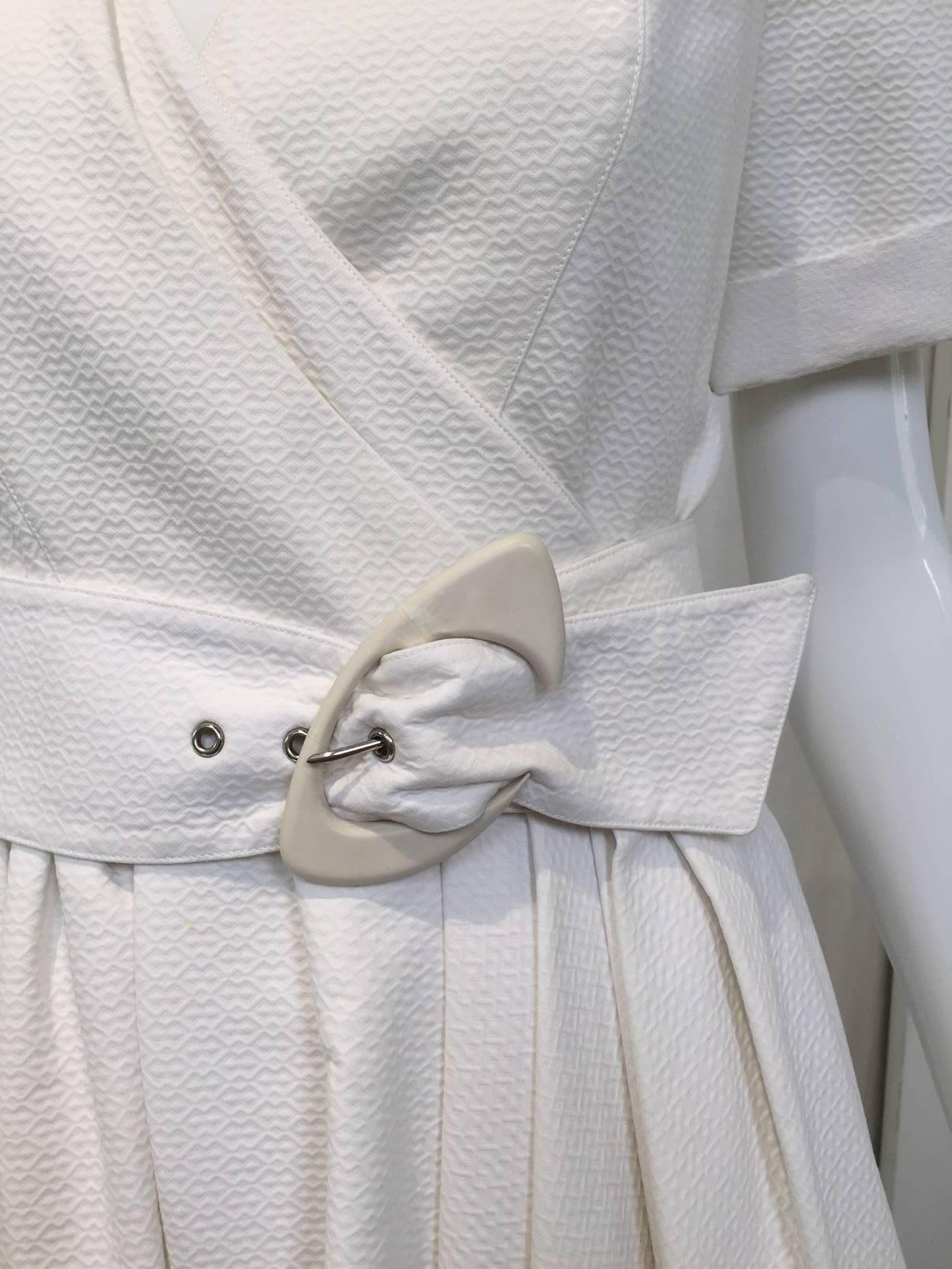 Gray 1990s Thierry Mugler white cotton wrap dress