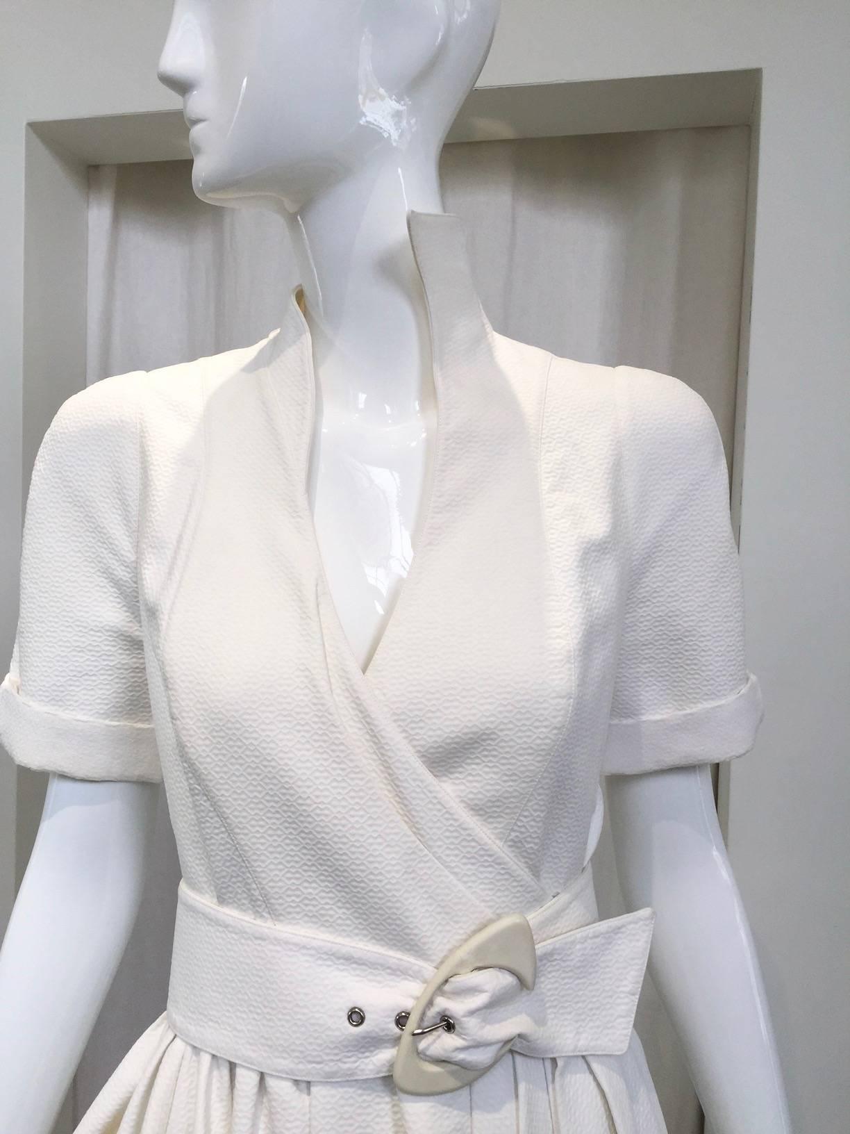 1990s Thierry Mugler white cotton wrap dress. 
Bust: 34
