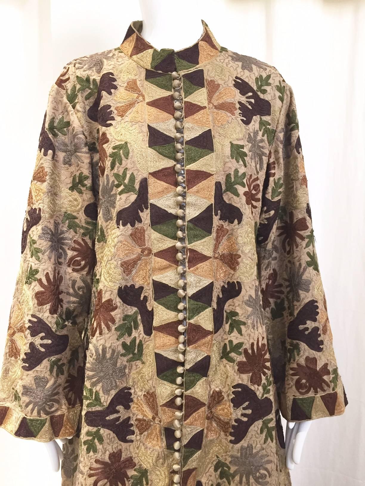 Beige  Vintage Taupe, Brown and Green Embroidered coat