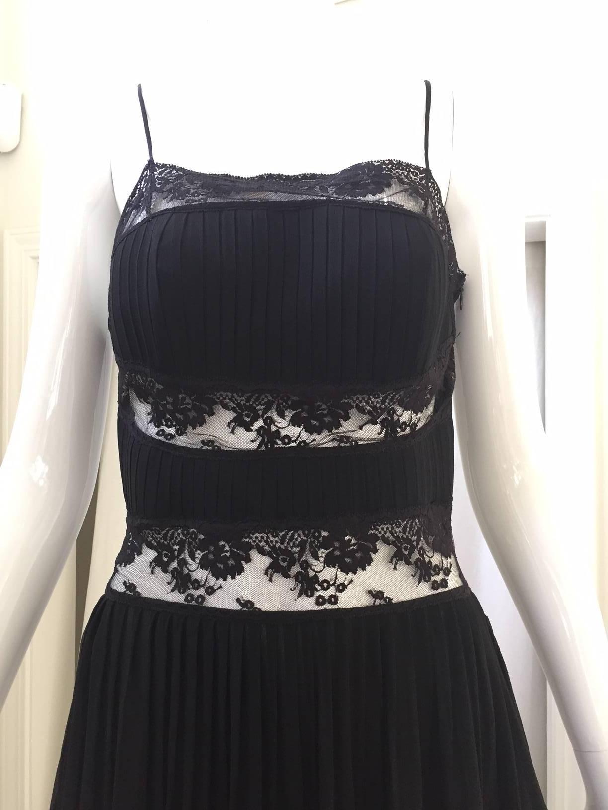 90S ALBERTA FERRETTI black silk and lace spaghetti strap dress In Excellent Condition In Beverly Hills, CA