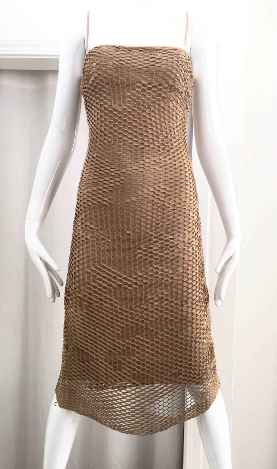 Richard Tyler leather cut out spaghetti strap dress. Size: 2
Bust: 32