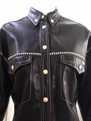 90s Gianni Versace black leather western shirt