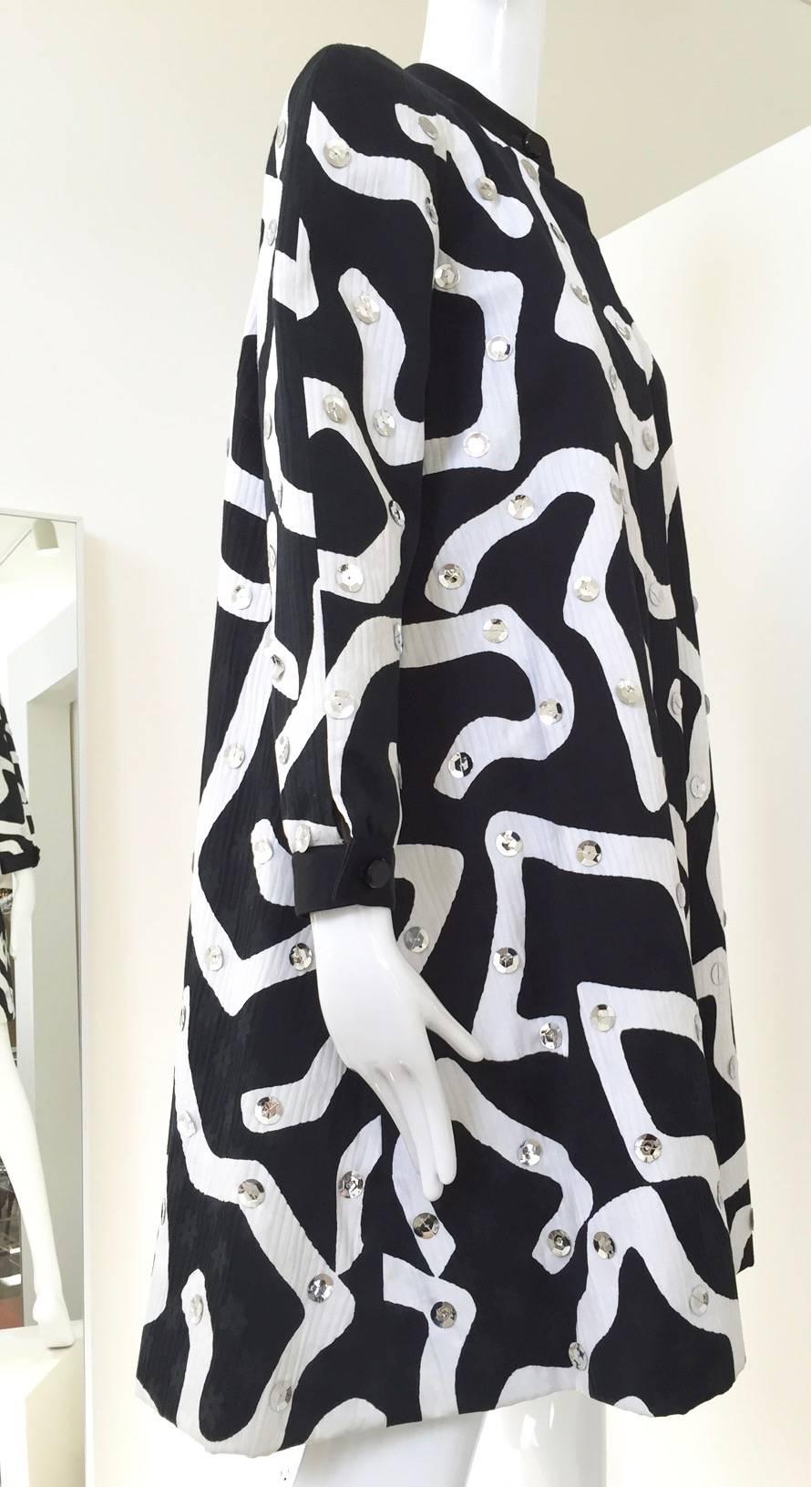 1980s Geoffrey Beene Blaack and White Abstract Print Cotton Dress 1