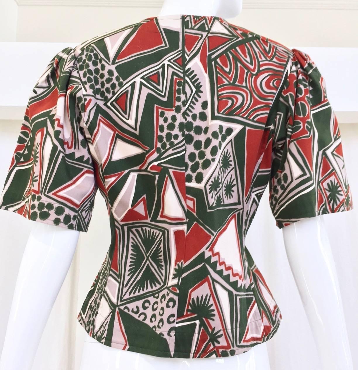 80s Yves Saint Laurent cotton print blouse.
Bust: 34
