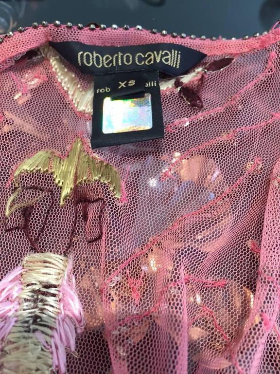 Women's Roberto Cavalli salmon pink silk mesh embroidered beaded cardigan For Sale