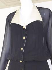 80s CHANEL black silk dress with satin collar
