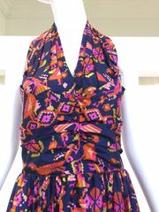 Vintage CHRISTIAN DIOR Ikat Print Silk Halter Cocktail Dress
