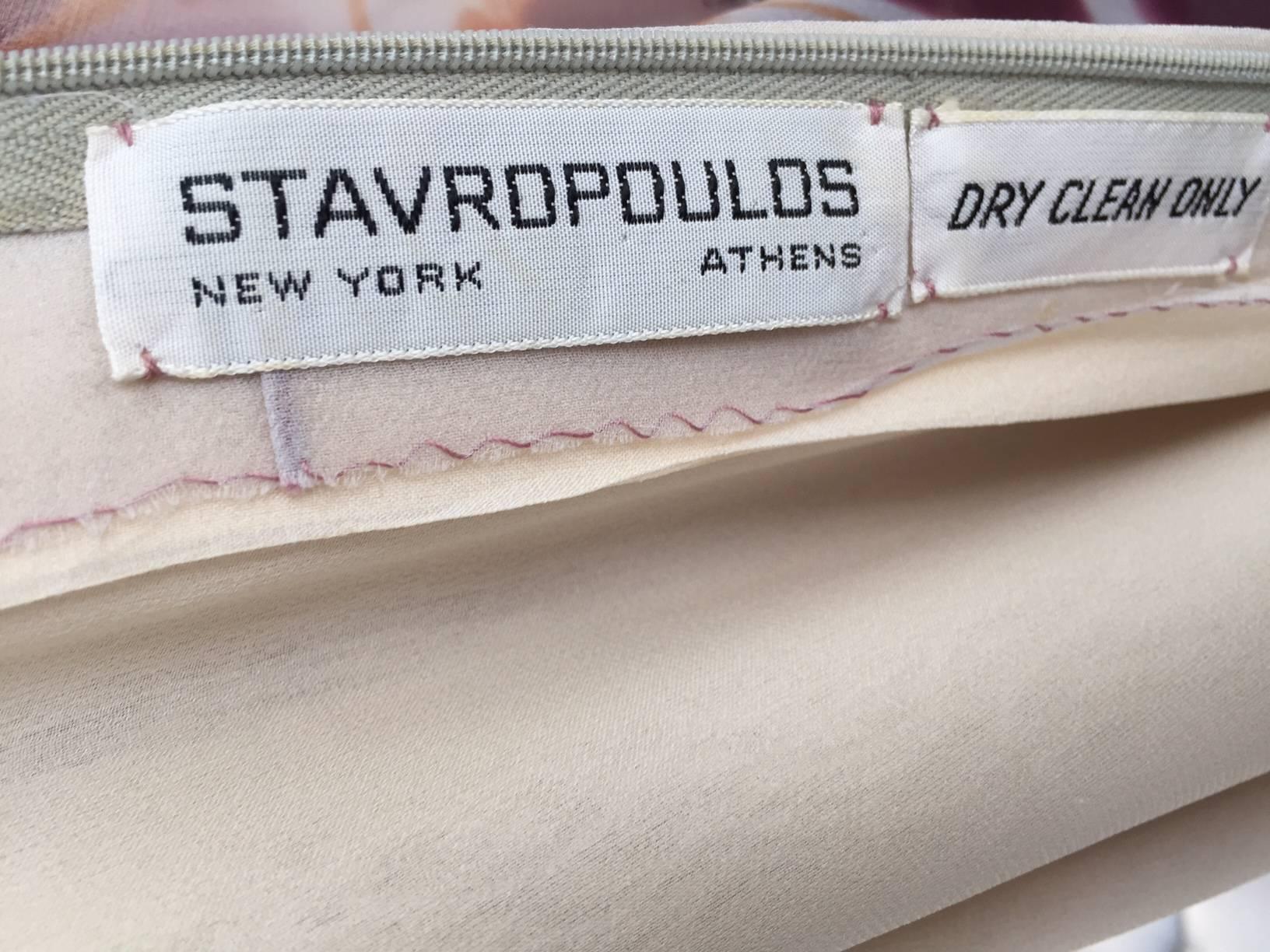 Brown 1970s Stavropolous mauve silk print Dress For Sale