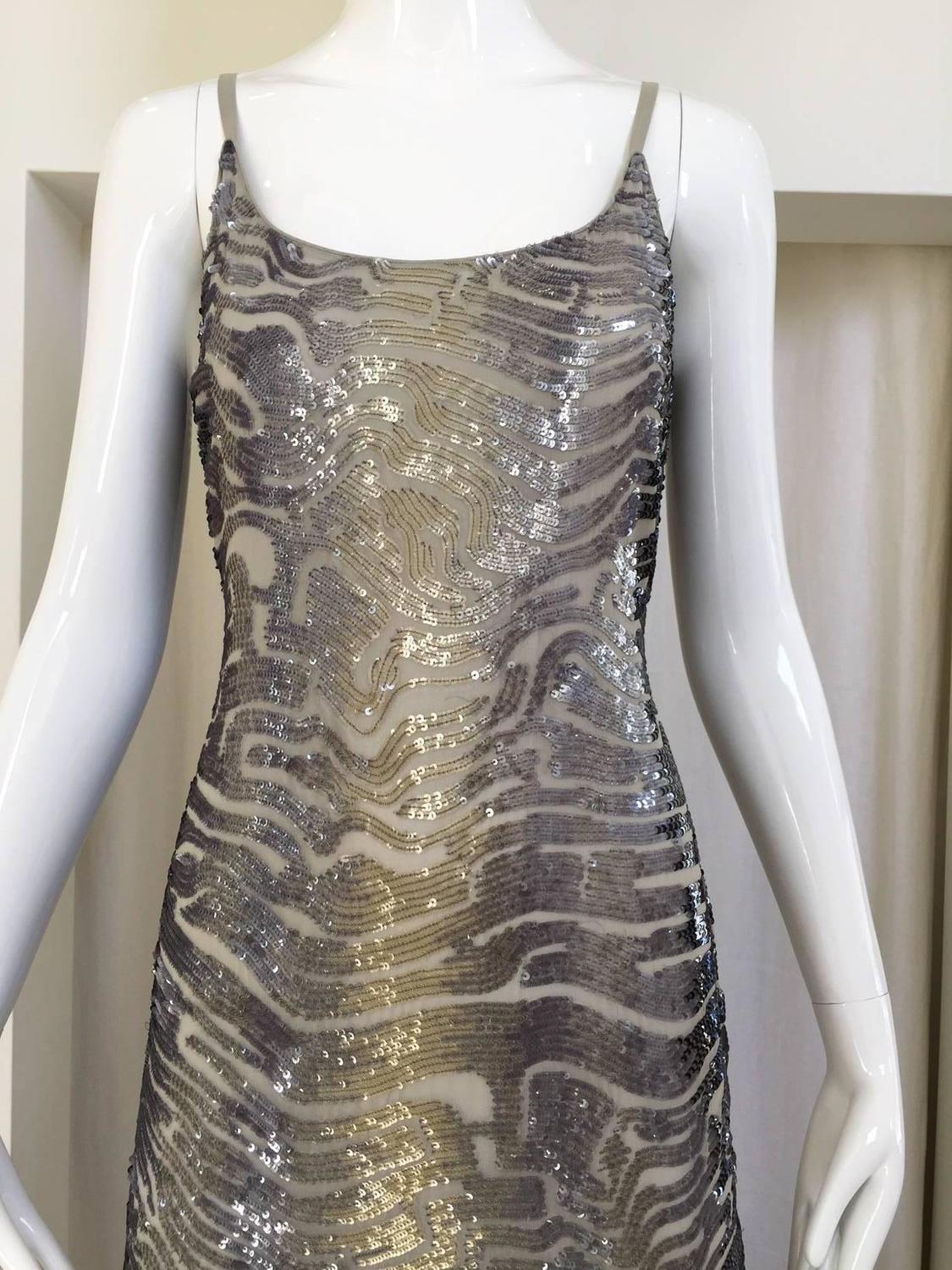 1990s Giorgio Armani silver and gray sequin cocktail dress For Sale at ...