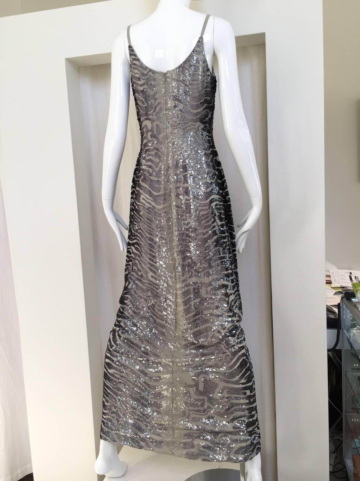 1990s Giorgio Armani  Sequin Metallic Grey and Silver Cocktail Dress In Good Condition In Beverly Hills, CA