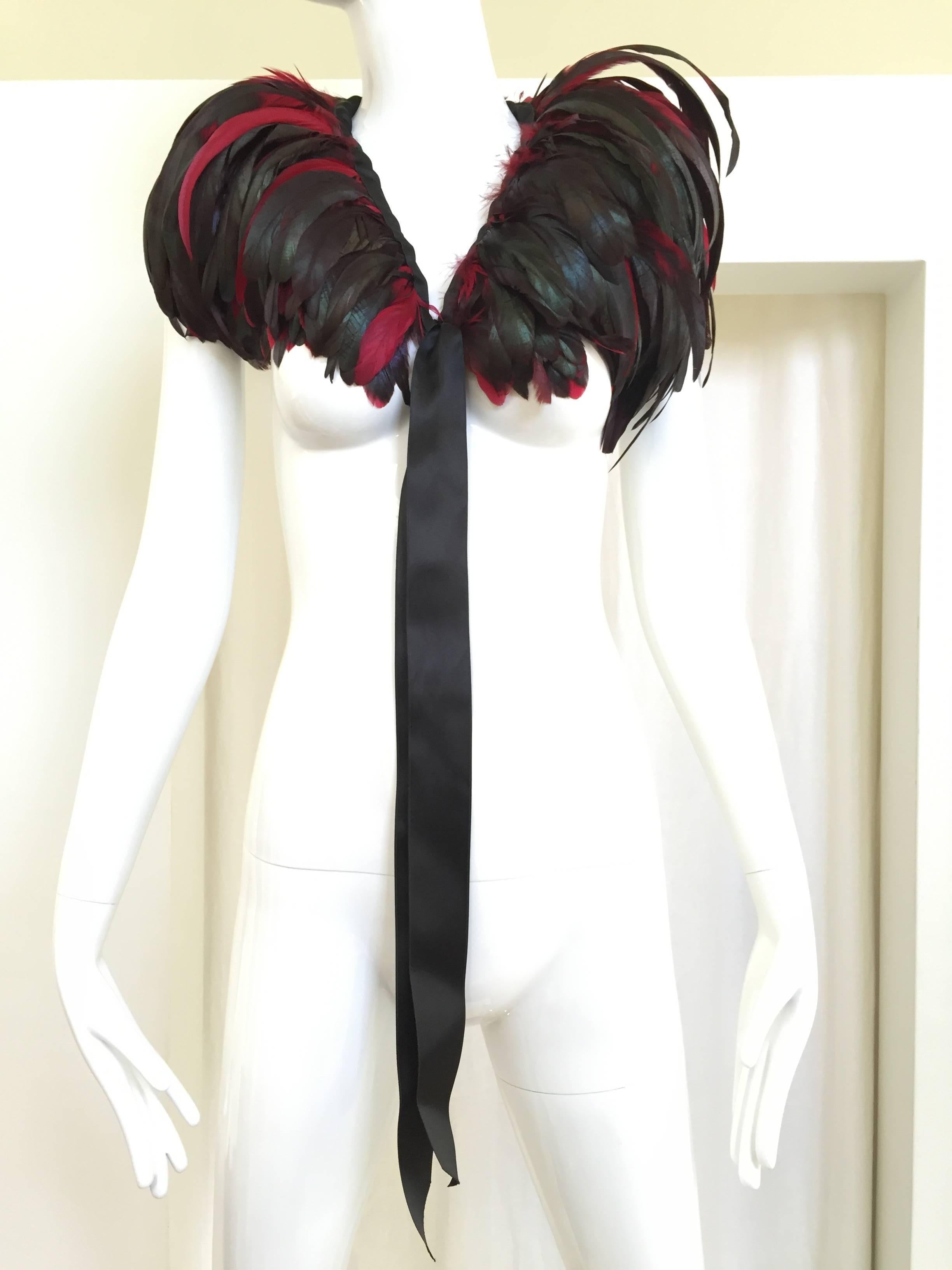 Black 70s Saint Laurent ostrich feather collar