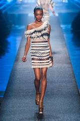 Jean Paul Gaultier blue and creme raffia knit crochet dress