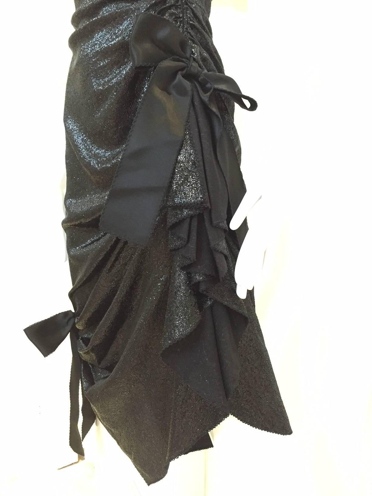 Women's Vintage Elizabeth Arden Salon Black Silk Strapless Cocktail Dress with Bow