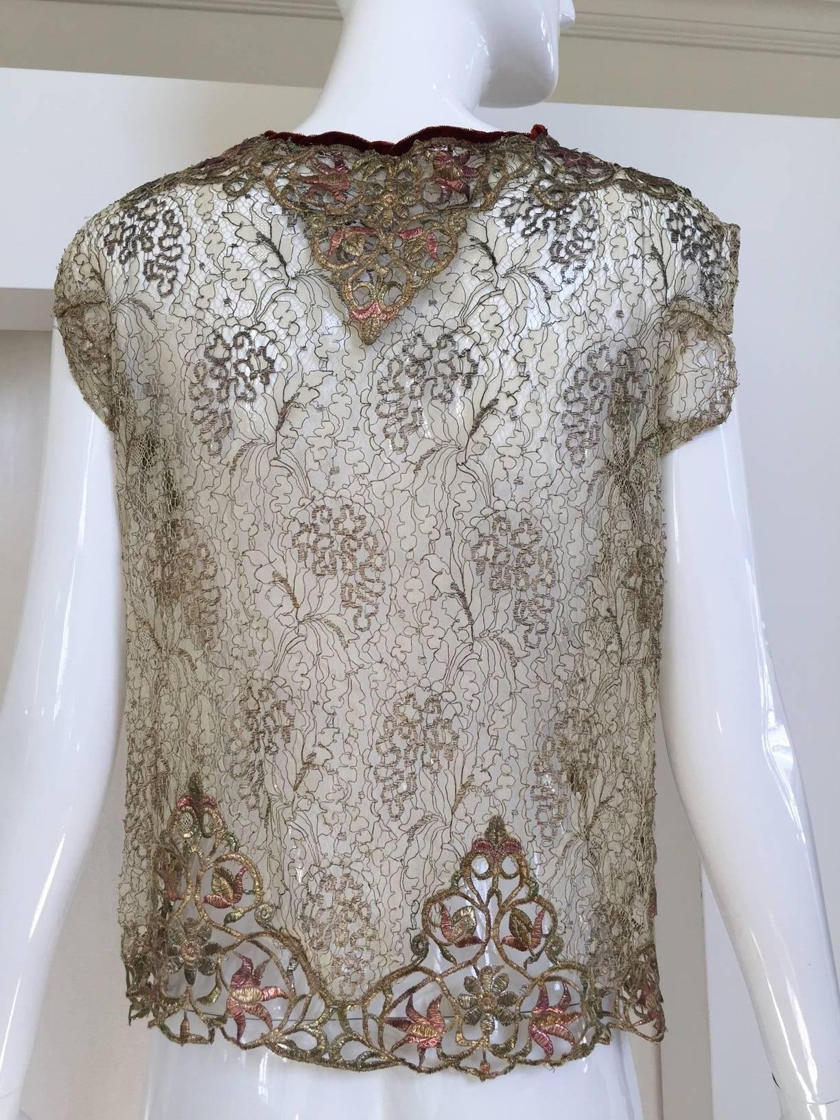 1920s gold embroidered lace blouse.
Bust: 34