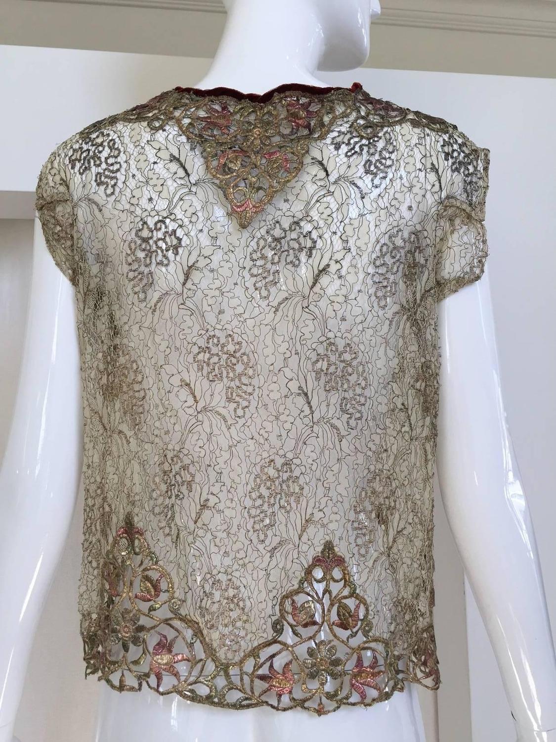 1920s gold embroidered lace blouse For Sale at 1stdibs