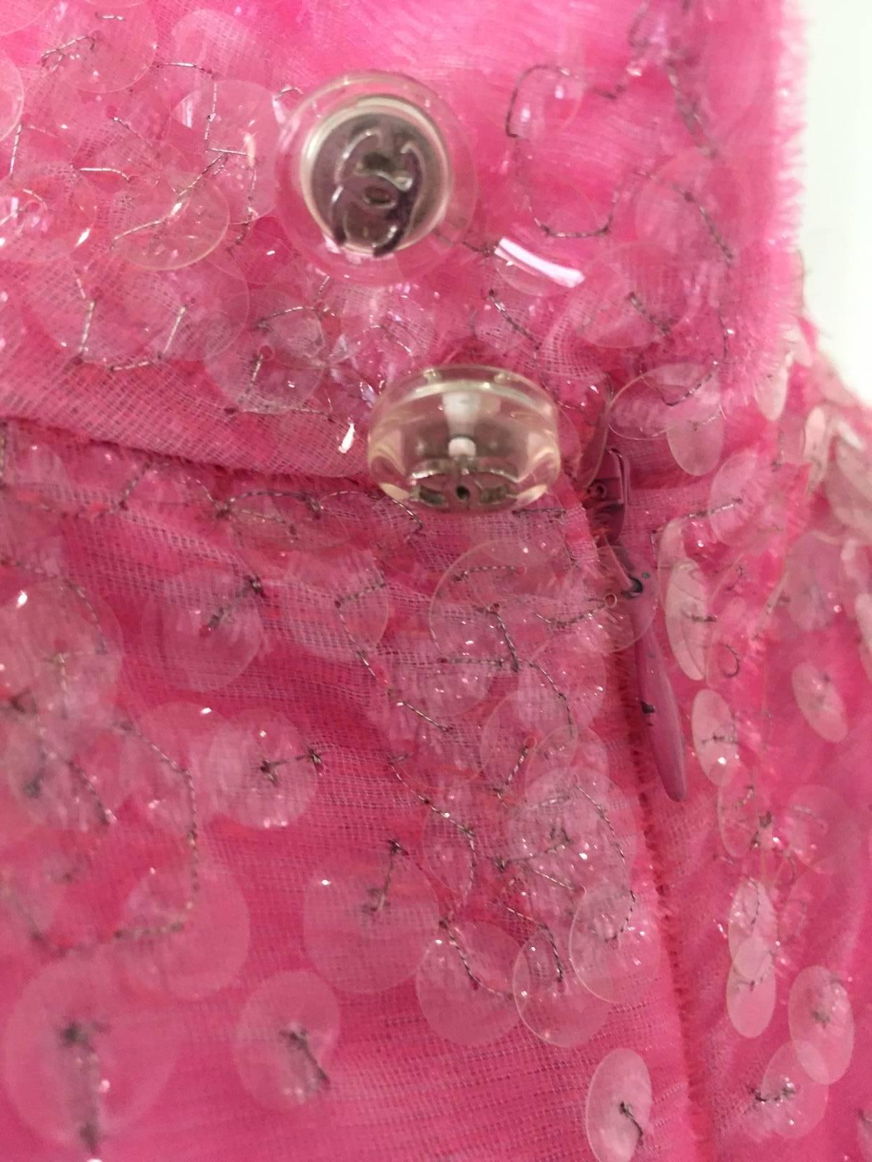 Women's 1990s CHANEL pink velvet clear sequin gown - deadstock