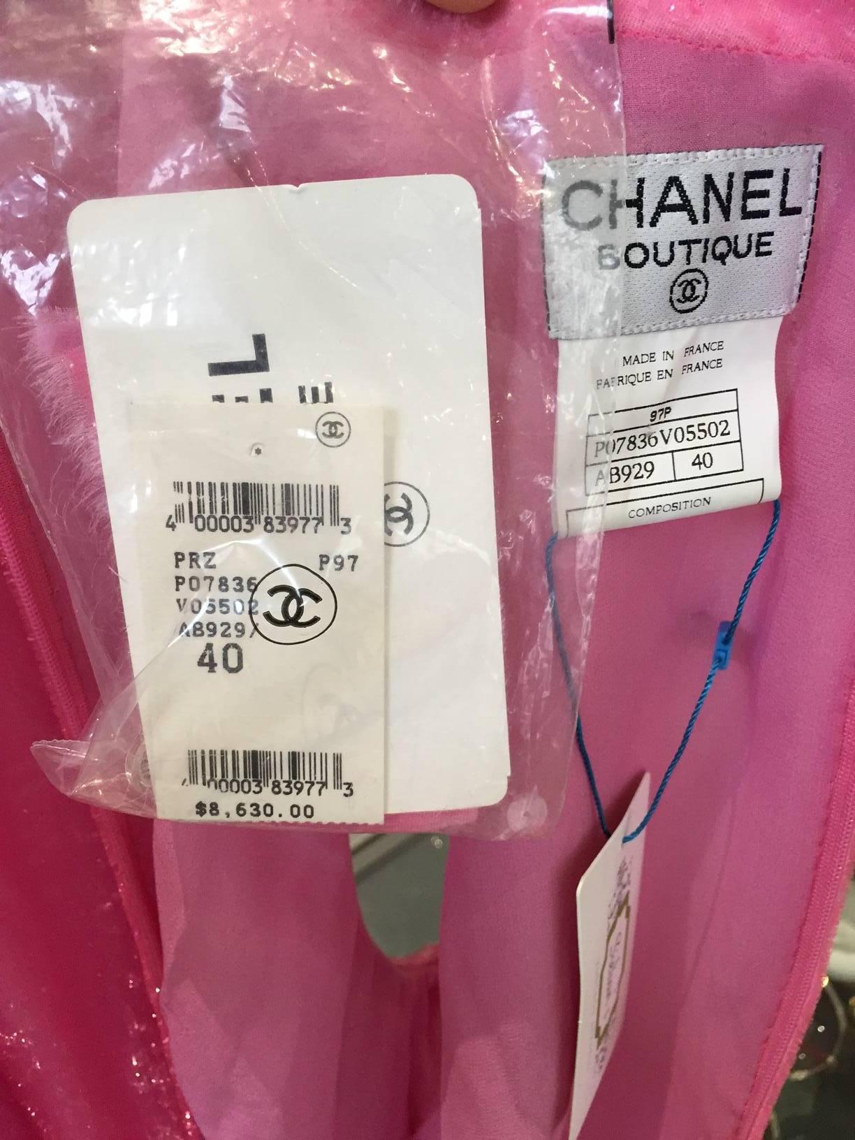 Pink 1990s CHANEL pink velvet clear sequin gown - deadstock