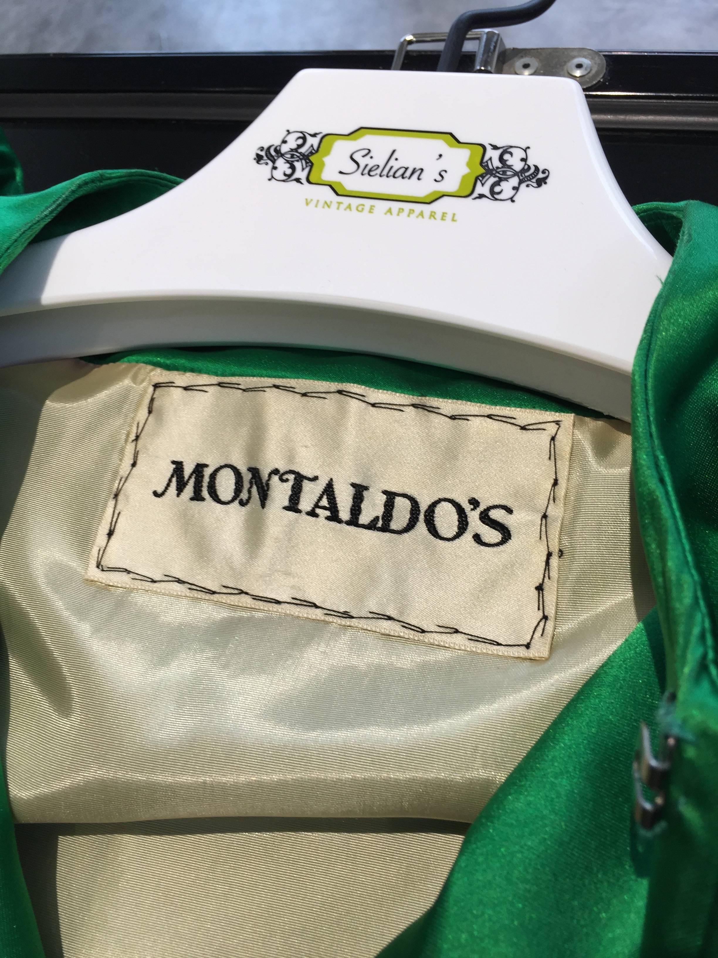 1960s Montaldo emerald green silk satin evening coat 1