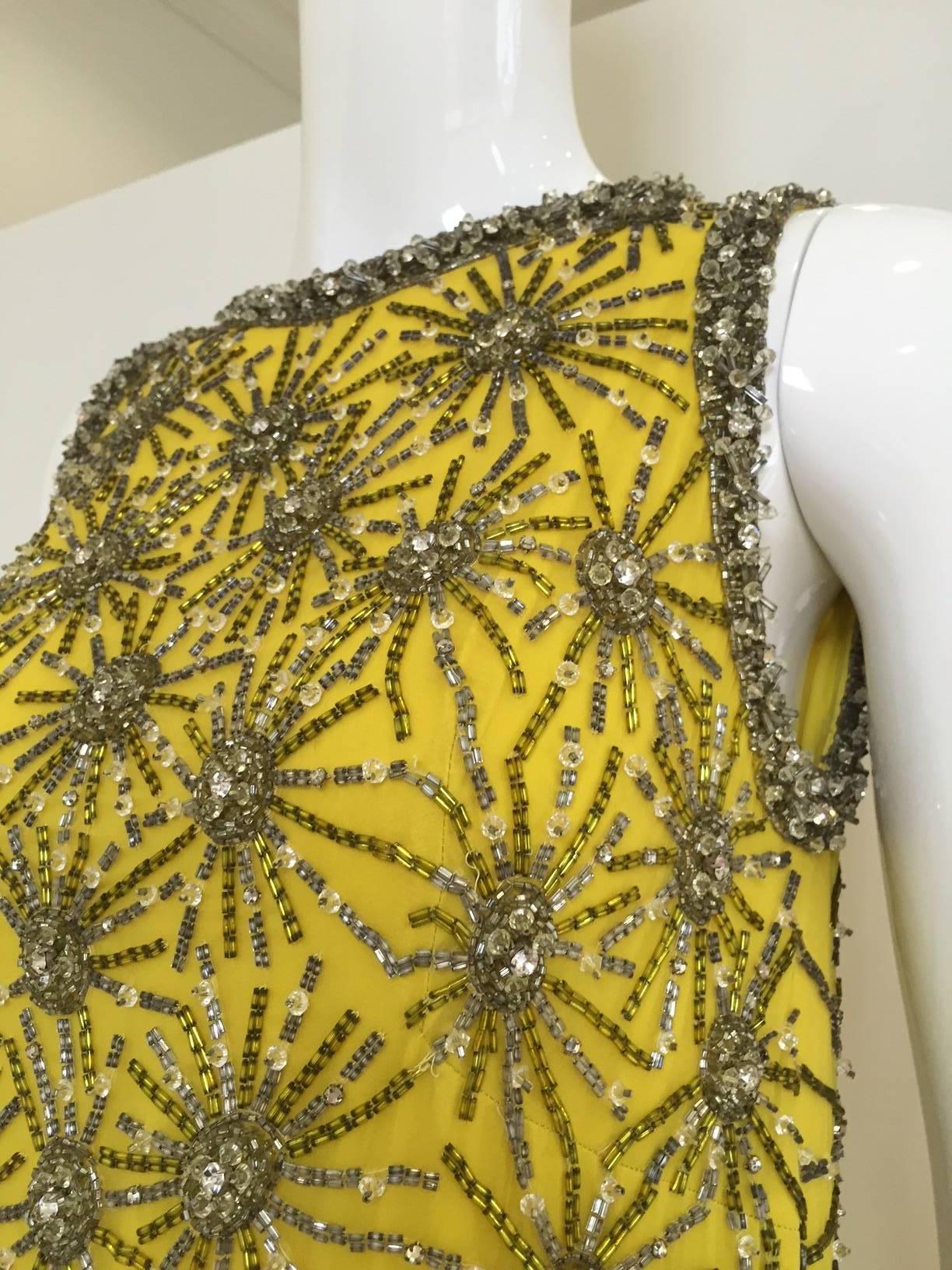 Brown 1960s Intricate yellow silk beaded gown