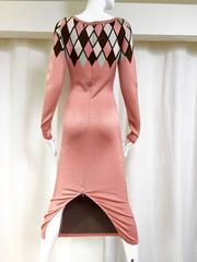90s ALAIA Salmon pink diamond harlequin print viscose dress