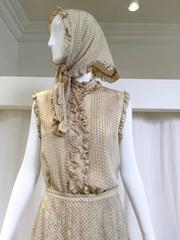 1970s Chanel  Polkadot Silk Ruffle Blouse and Skirt Set