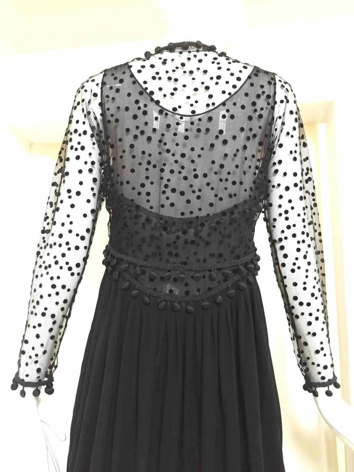 Black Vintage GEOFFREY BEENE matte jersey and silk dress with velvet dot cardigan set For Sale