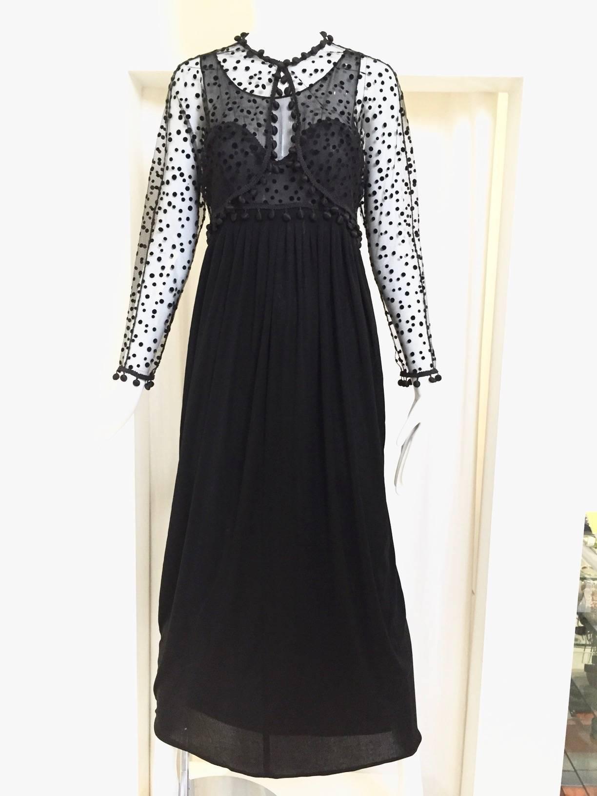 Vintage GEOFFREY BEENE matte jersey and silk dress with velvet dot cardigan set In Excellent Condition For Sale In Beverly Hills, CA