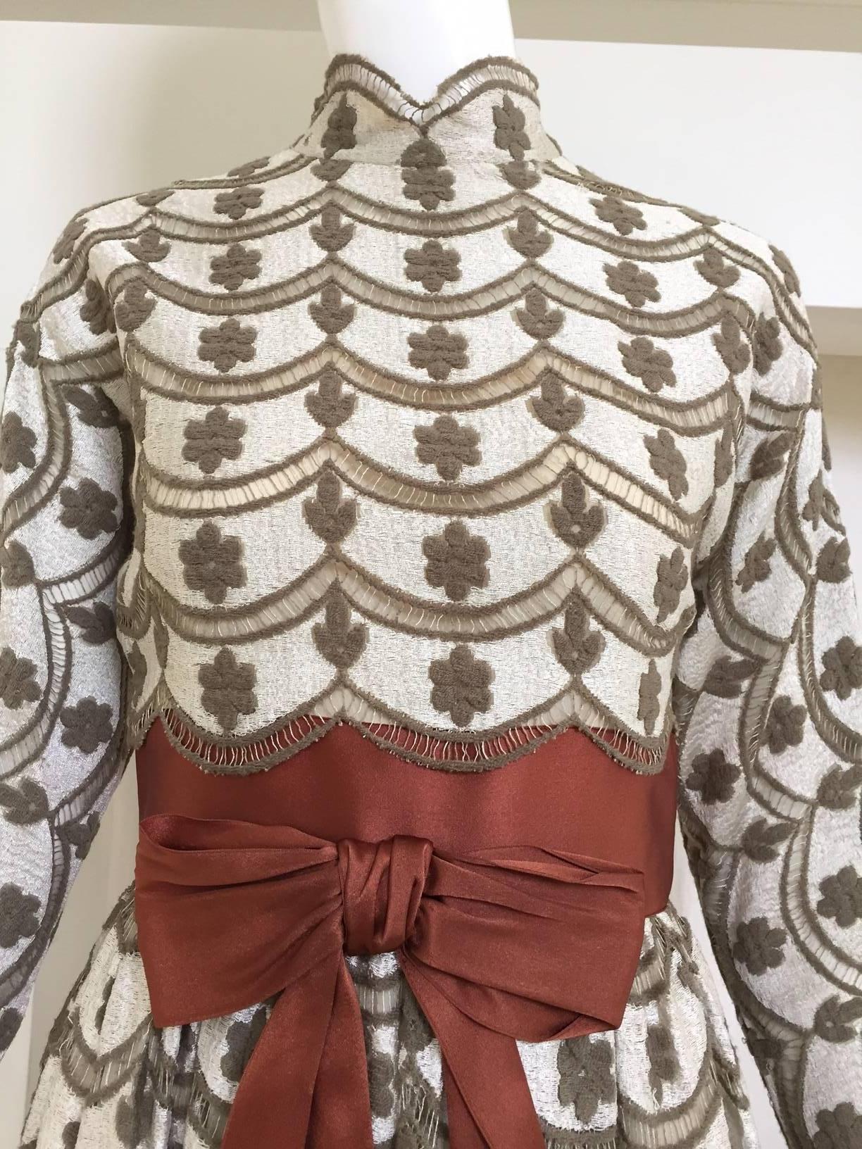 1970s brown and silver maxi lace dress  In Good Condition In Beverly Hills, CA