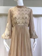 70s Alfred Bosand gold lace metallic maxi dress