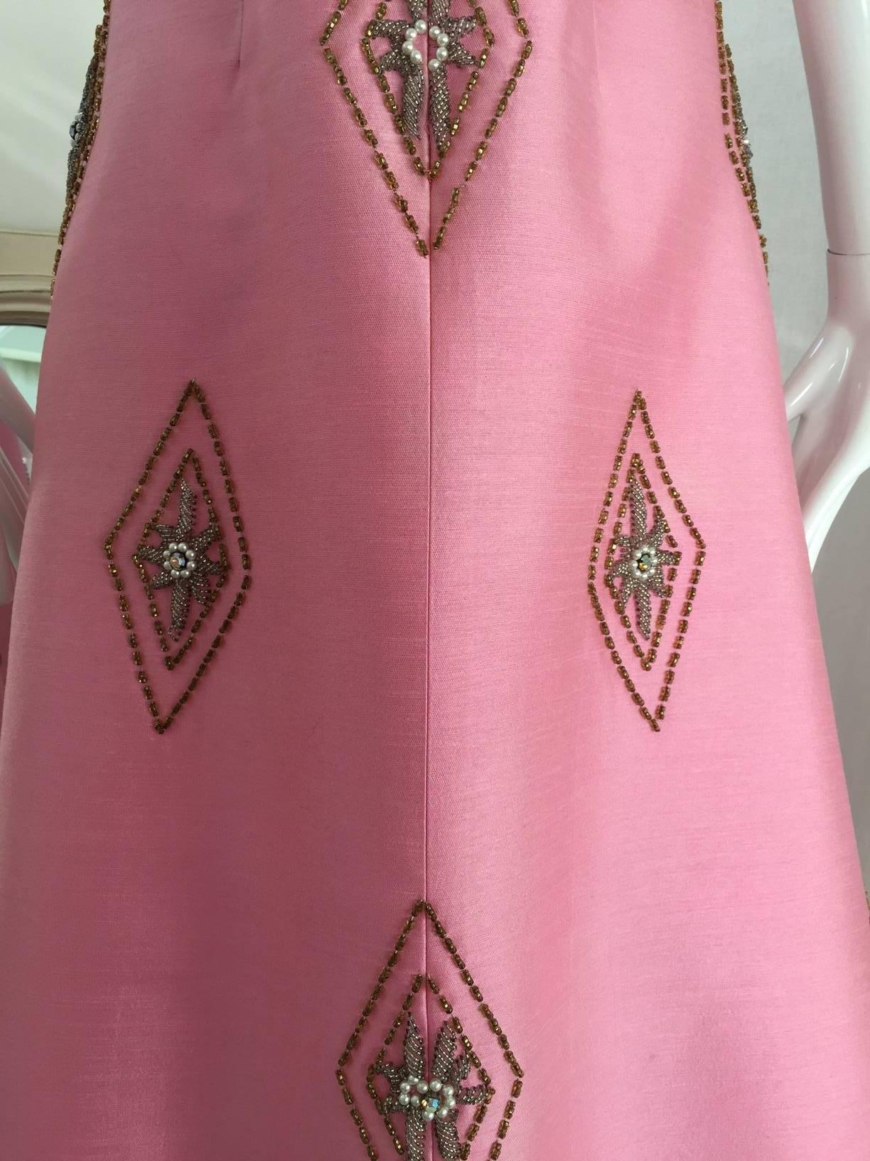 1960s Pink Silk  beaded gown In Good Condition In Beverly Hills, CA