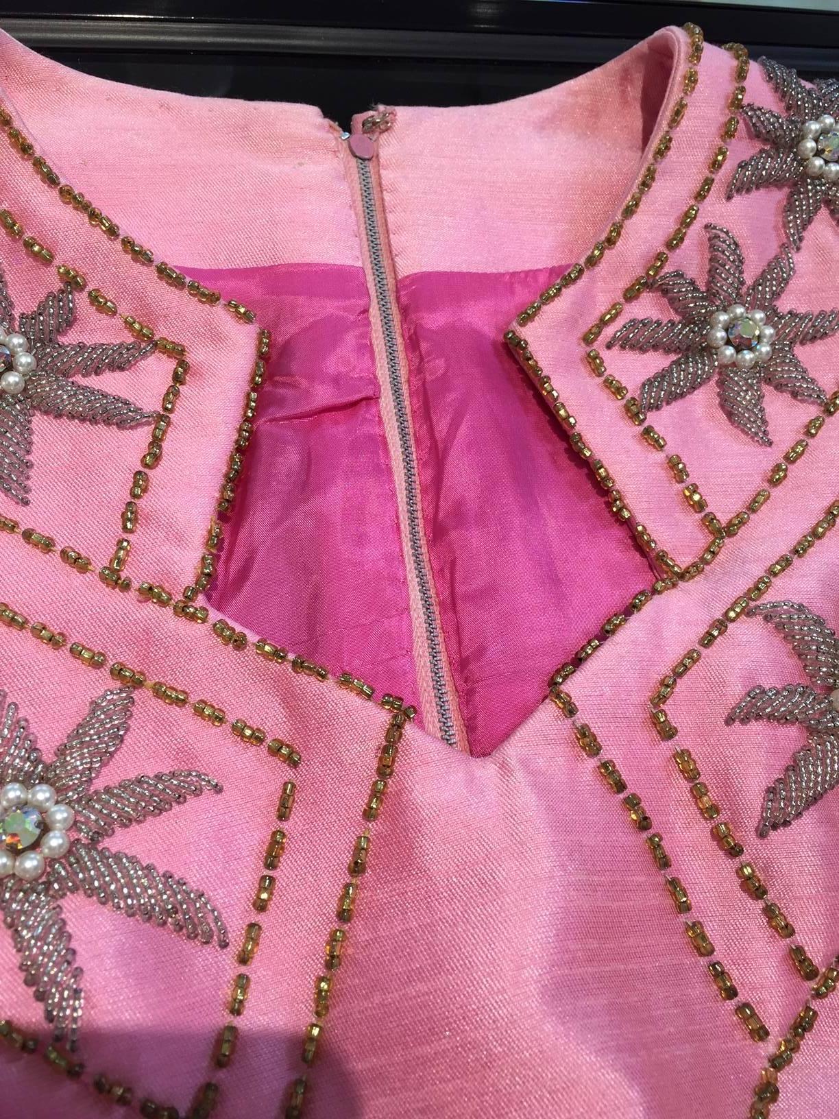 Women's 1960s Pink Silk  beaded gown