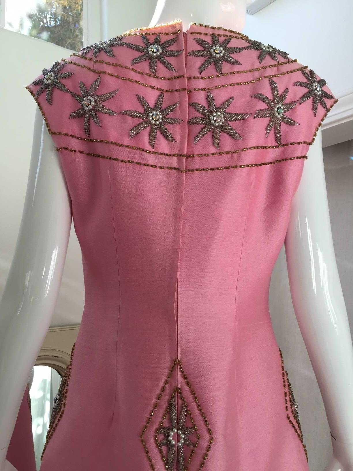 1960s Pink Silk  beaded gown 1