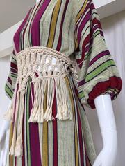 1970s cotton macrame stripe maxi dress