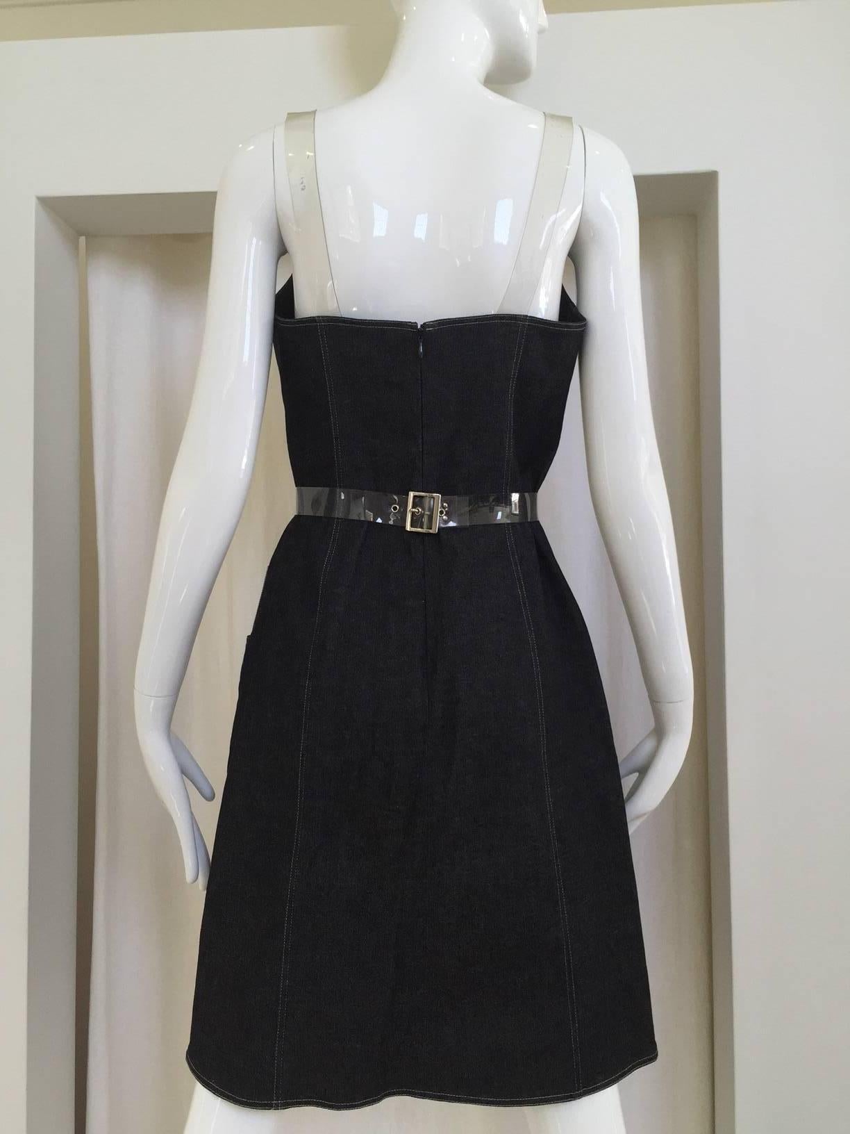 Black  Paco Rabanne denim dress with clear plastic strap and belt