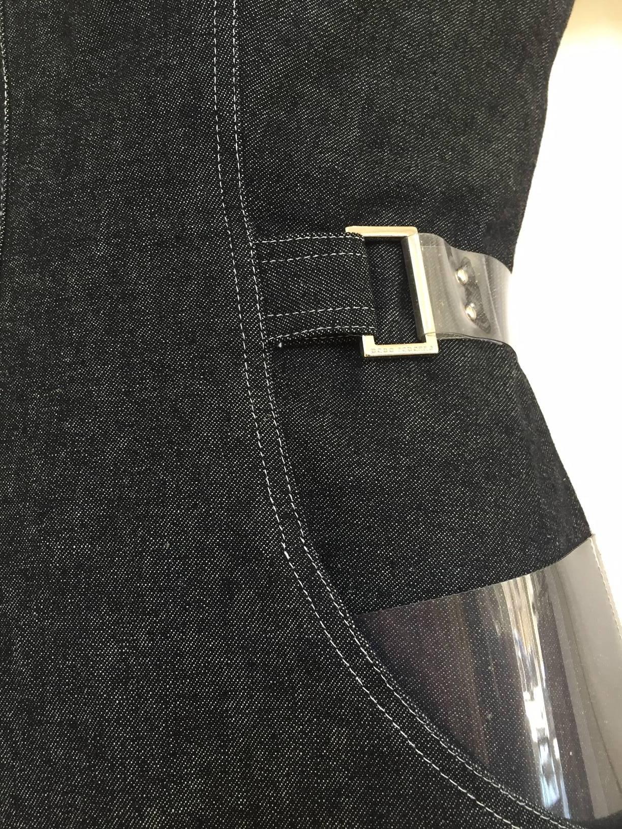  Paco Rabanne denim dress with clear plastic strap and belt In Good Condition In Beverly Hills, CA