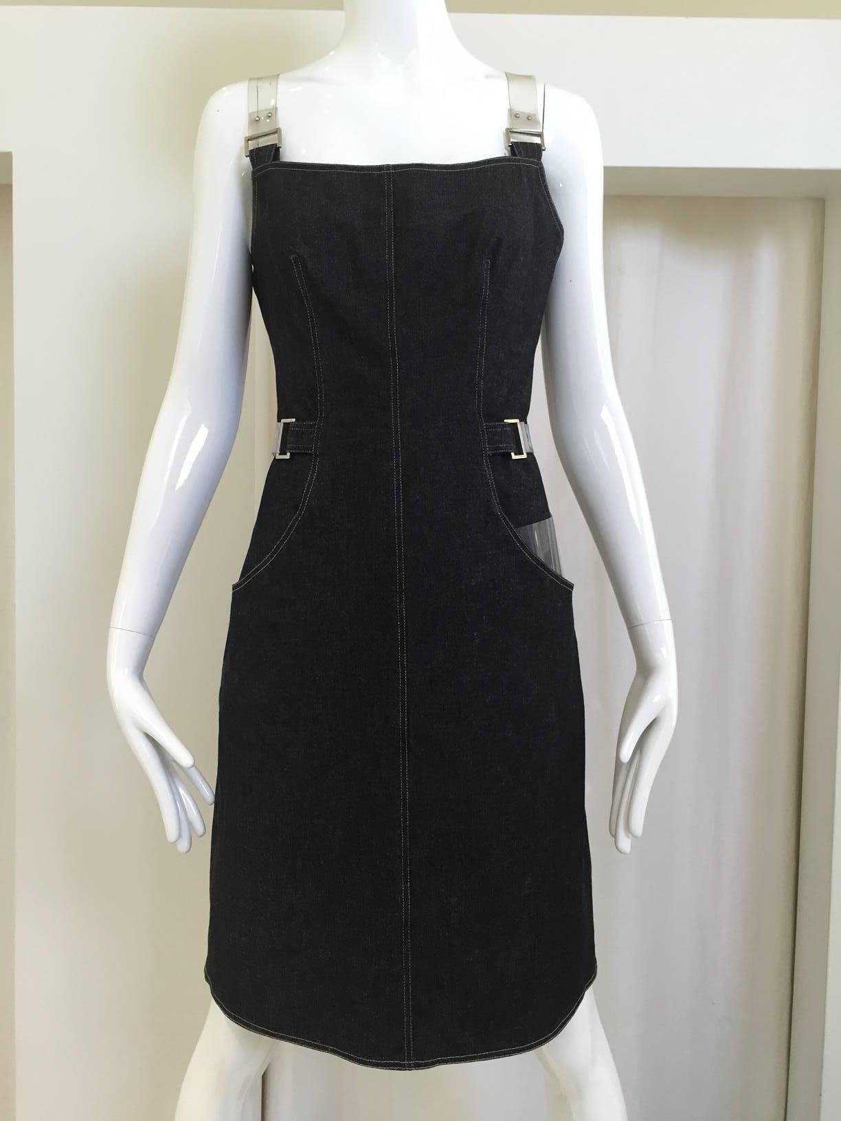 Women's  Paco Rabanne denim dress with clear plastic strap and belt