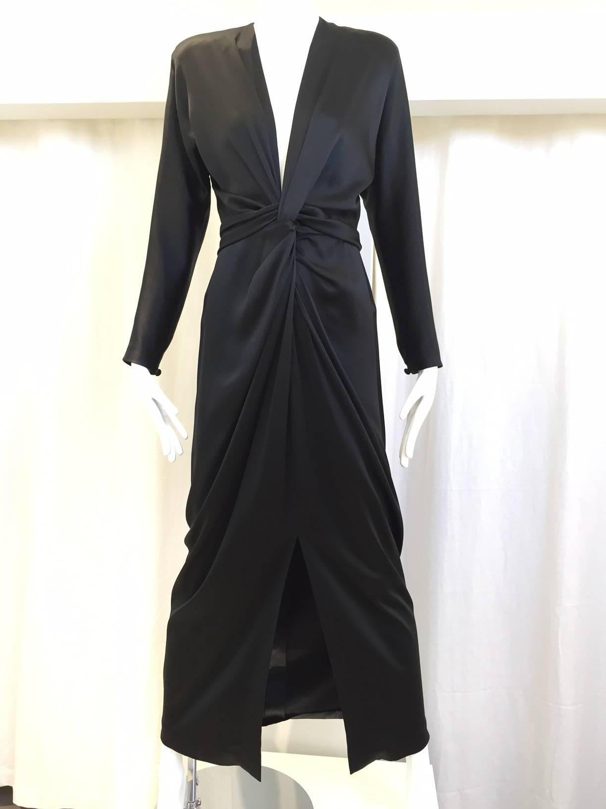 70S ADOLFO black silk charmeuse gown In Excellent Condition In Beverly Hills, CA