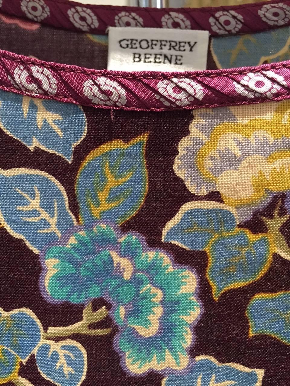 1970 Geoffrey Beene - Ensemble chemisier et jupe en crêpe de laine à imprimé floral Pour femmes en vente