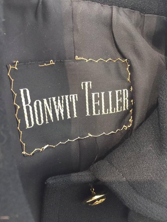 1970s black Bonwit Teller wool crepe pea coat In Excellent Condition For Sale In Beverly Hills, CA