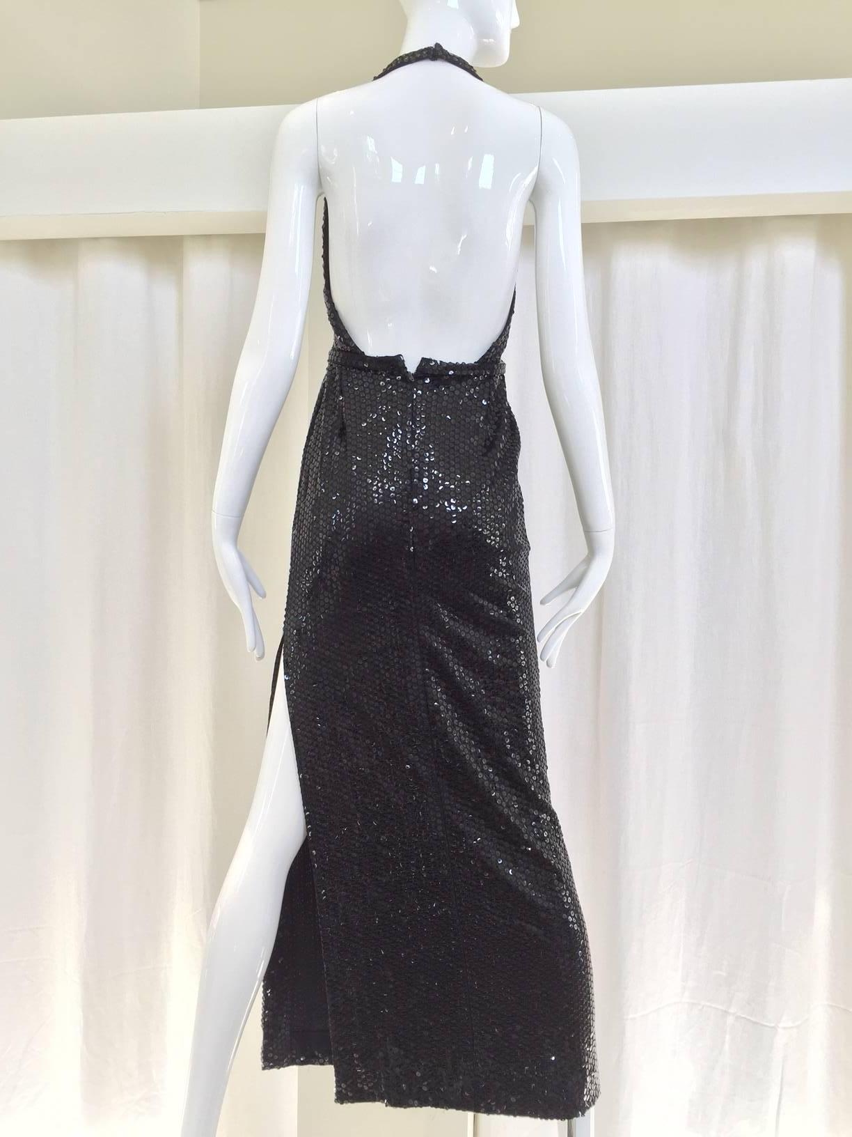 1970s Cyreld - paris black sequin halter dress with side slit.
Bust: 32