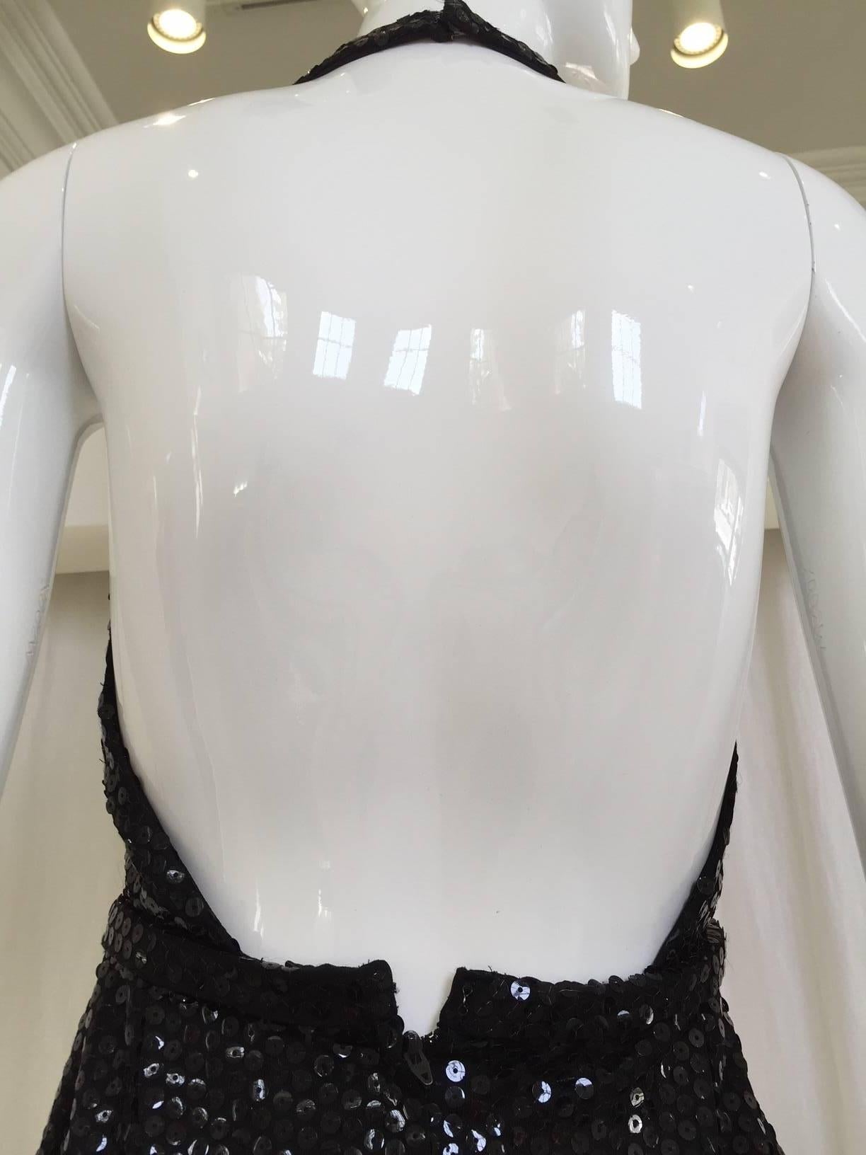 1970s Cyreld Paris Black sequin cocktail halter dress  For Sale 1