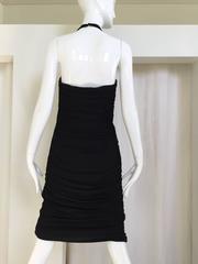 VICKY TIEL Black V Neck Jersey Halter Cocktail Mini Dress 1980s
