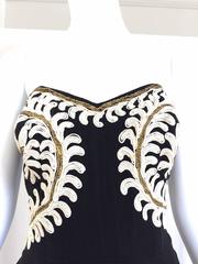 1950s Black and Creme Embroidered Cotton Strapless Dress with Shawl 50s