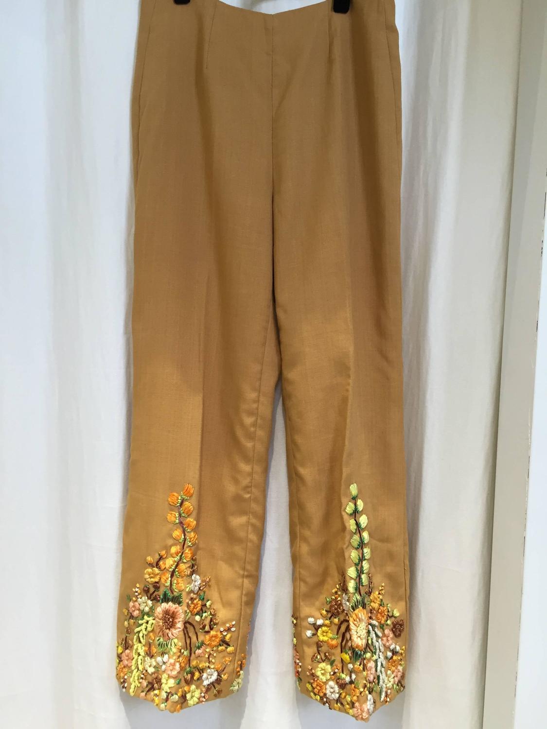 1970s mustard yellow brown cotton embroidered raffia tunic ensemble at ...
