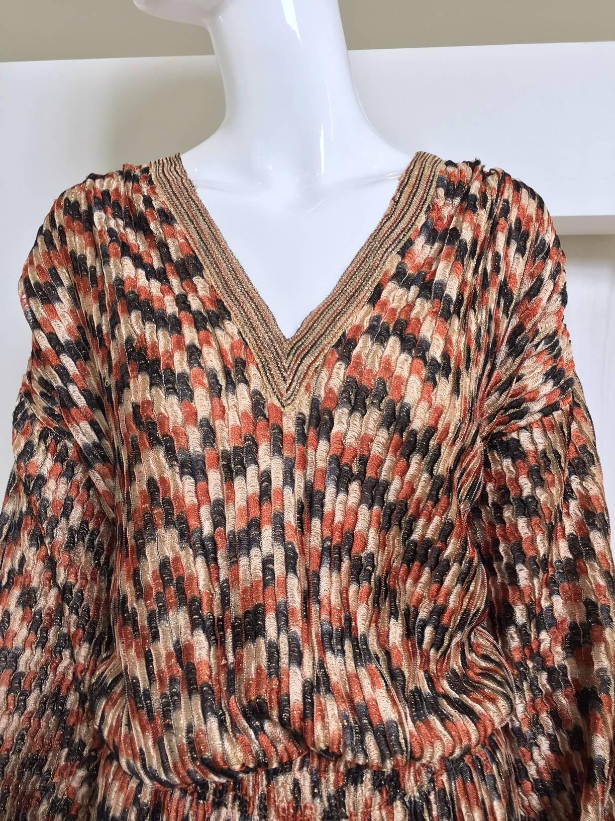 1980s Missoni brown, black and metallic V neck knit dress.
Bust: 42